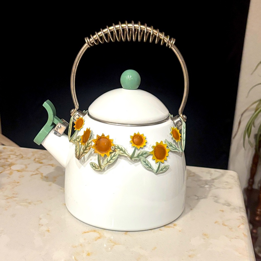 Sunflower Design White Teapot